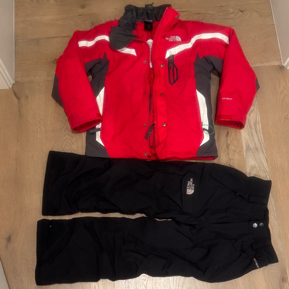 The North Face Red and Black Jacket with Pants ski jacket and ski pant